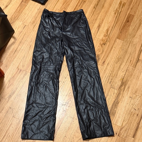 Zara Women's Wide Leg Faux Leather Pants in Black - Picture 1 of 3